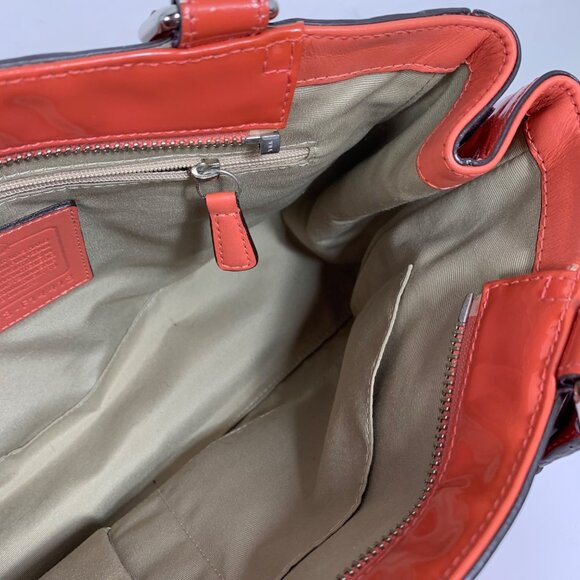 COACH Hampton Orange Patent Embossed Leather Medium Carryall F14413 Shoulder Bag - Picture 13 of 16